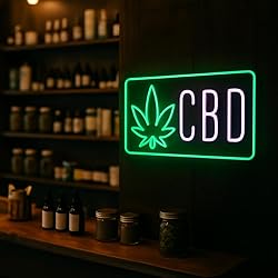 'CBD' LED Sign with Leaf Icon by SMOKE SHOP LED