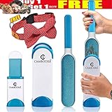 UPGRADE VERSION Pet Hair Removal Brush Strong Handle Pet Fur & Lint Remover with Self-Cleaning Brush for Dog Cat Pets Removes Hair from Clothes & Furniture, BONUS Collar Bowtie&User Manual