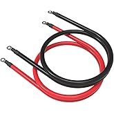 SHIERLENG 1/0 AWG Gauge 1FT 30cm Battery Cable Red + Black Pure Copper Power Inverter Wire Welding Wire with 3/8” Lugs for RV