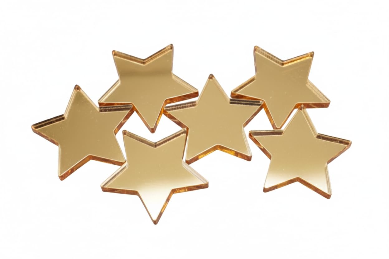 6 Pcs Acrylic Gold Stars Fridge Magnets | magnetic star chart | children rewards chart | mirrored | strong magnets