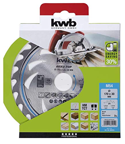kwb 585454 Energy-Saving Circular Saw Blade Easy, Ø 170 x 30 mm Special Alternate Tooth 24 Teeth Z24, AKKU-TOP Thin Cut, 170 x 30 - Image 3