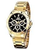 ShoppeWatch Men's Gold Watch IP Plated Chunky Metal Bracelet Big Black Dial Reloj de Hombres SWCX019A