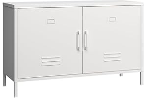 Elitehouse 2-Door White Metal Accent Cabinet, 2-Tier Office Cabinet with Adjustable Shelf, Multipurpose Storage for Home or Office, Modern Design, 24.8''H