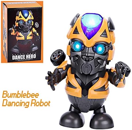 XJSM Bumblebee Dancing Robot Kids Gift Action Figure Toy Robot LED Flashlight with Sound Electronic Toy