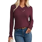 GRACE KARIN Sweaters for Women 2026, Fall Fashion Long Sleeve V Neck Collared Knitted Pullover Sweaters, Dressy Work Top