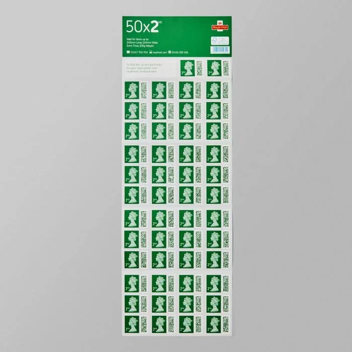 Royal Mail 50 x 2nd Class Stamp Sheet Barcoded