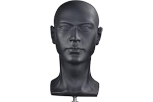 MIAOMANZI PVC Mannequin Head Black Male Manikin Dummy Stand Model Display Hat Scarf Wigs Hair Glasses Hat Beauty Styling Tool (Matte black)