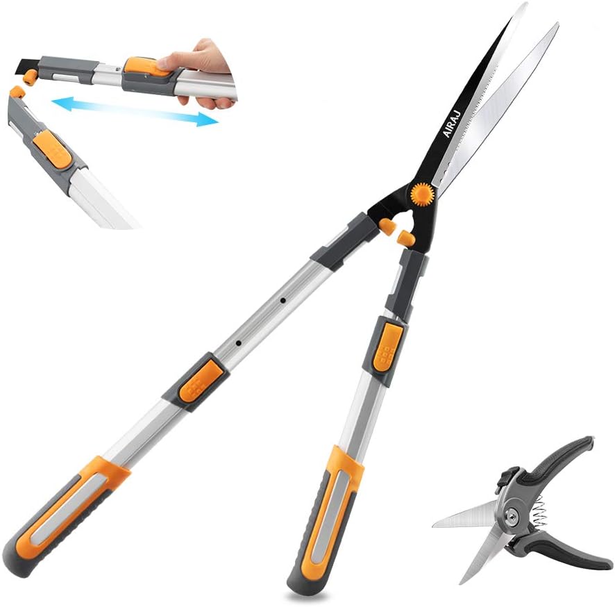 AIRAJ Hedge Shears with Serrated SK-5 Steel Blade and Strong Aluminum Handles, Manual Hedge Clippers & Garden Hand Pruner for Trimming Borders, Topiaries Boxwood, and Decorative Grasses : Garden & Outdoor