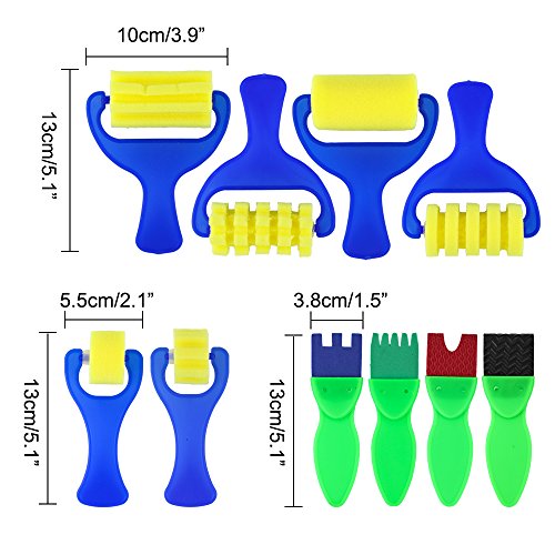 JPSOR 16 Pcs Kids Sponge Painting Brushes Tools Craft Brushes Sets with a Paint Tray Palette and Waterproof Art Smock Art Aprons
