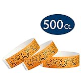 WristCo Neon Orange Smiley Face 3/4" Tyvek Wristbands - 500 Pack Paper Wristbands for Events