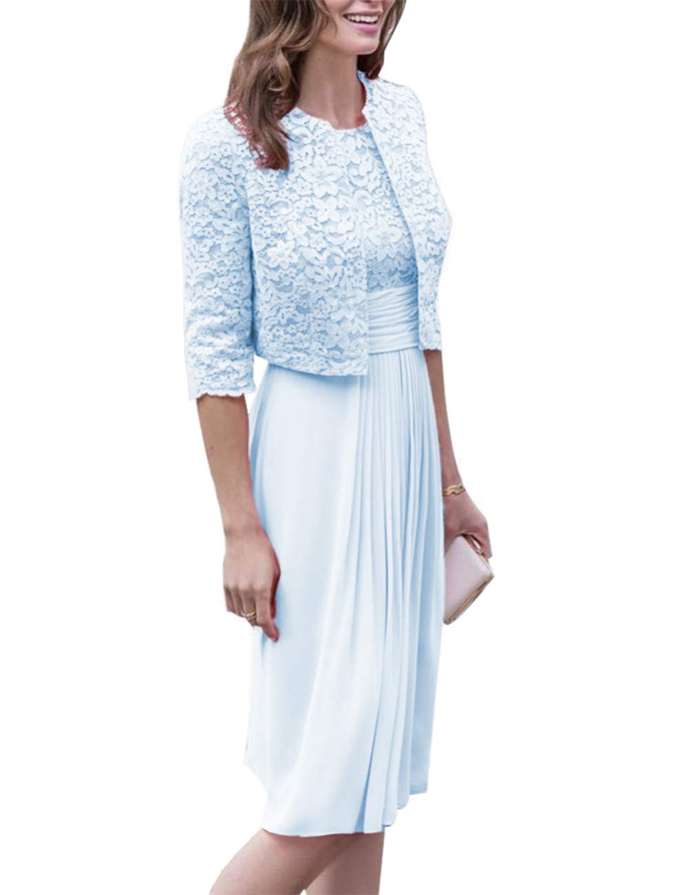 Women's Chiffon Mother of The Bride Dress with Lace Jacket Half Sleeve