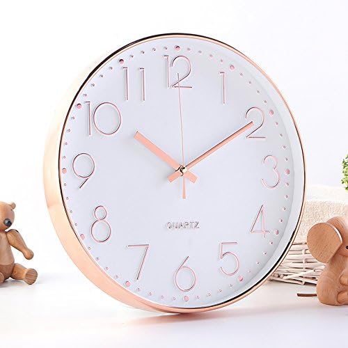 Xinlands Rose Gold Wall Clock Modern Large Decorative Silent &amp; Non-ticking Wall Clock Battery Operated, Plastic Frame Glass Cover 12 inch