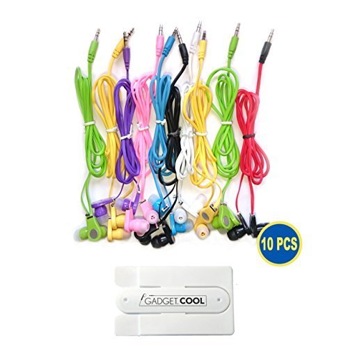 UPC 735520203661, Gadget.Cool 3.5mm Color Earphones - 10 Pairs Wholesale Bundle, 8 Assorted Colors, Standard Sound Quality, Soft Silicon Ear-tips, No Tangle Design, Compatible with 3.5mm Audio Jack (10pcs)