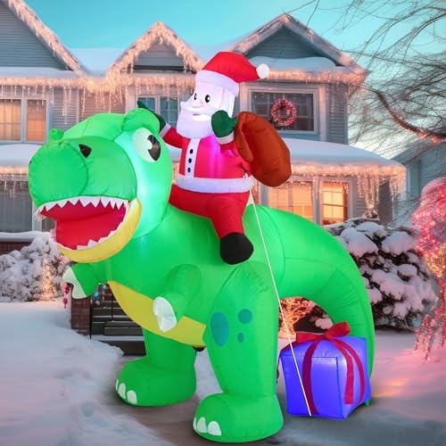 Joiedomi 6 FT Christmas Inflatable Dinosaur with Buildin LEDs, Blow Up
