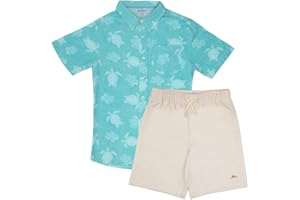 Tommy Bahama Boys Hawaiian Button Down Short Sleeve Shirt & Elastic Waist Shorts Set, Casual 2-Piece Summer Outfit for Kids