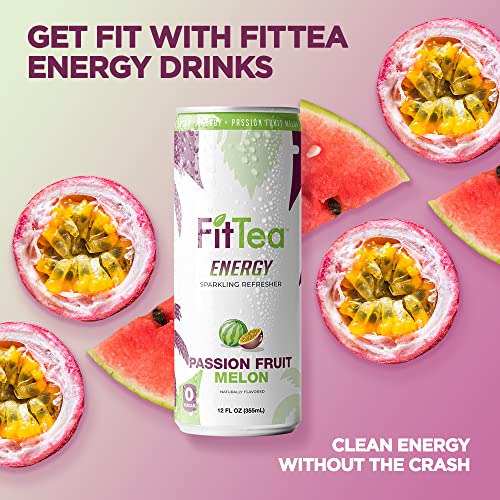 Fit Tea Healthy Energy Drink 12 Fl Oz Passionfruit Melon Sparkling