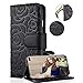 Samsung Galaxy S10 Plus Wallet Case,FLYEE PU Flip Wallet Leather [Kickstand] [Emboss Flower] Magnetic Protective Cover with Card Slots and Detachable Wrist Strap for Galaxy S10 Plus 6.4 inch Black