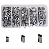 Shaddock Fishing 100pcs/box-300pcs/box 100% Brass High Strength Double Barrel Crimp Sleeves Copper Tube Finish Connector Kit - Size: 8#/12#/18# (200pcs-0.8mm+1.2mm Inside Diameter)