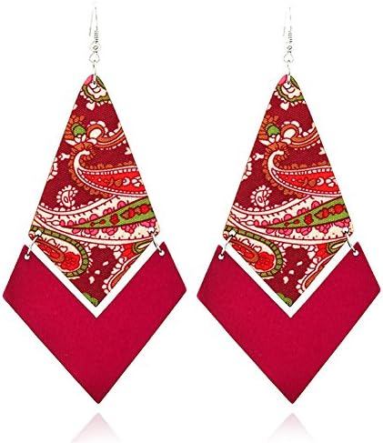 AUMRET Wood Geometric Woody Patterns National Retro Earrings
