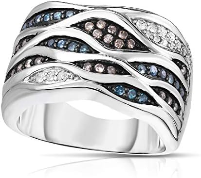 トワイライトステートメントリング 0 50カラット ブルーホワイトダイヤモンド ロジウムディップ925スターリングシルバー サイズ7 低