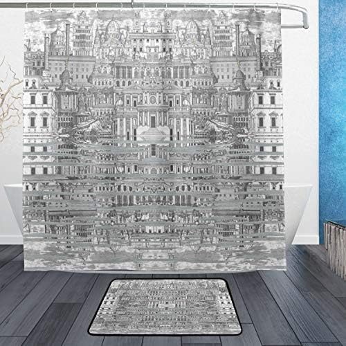 DJROW Fornasetti Pattern Shower Curtain and Bath Rug Set,Includes 72"x72" Bathtub Waterproof Decorative Curtains and 23.6"x15.7" Floor Mat with Hooks