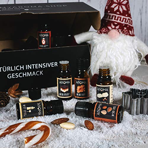 myAROMA Flavour Drops Set, Meisterbäcker 10mlx5, Karamell, Mandel, Nuss-Nougat, Eierlikör, Marzipan Flavour Set, Vegan Flavor Drops Zuckerfrei, Kalorienfrei Lebensmittelaroma zum Backen, und Trinken – Bild 6
