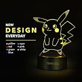 Pokemon Pikachu 3D LED Night Light,Terrosol 3D Optical Illusion Visual Lamp 7 Colors Touch Table Desk Lamp