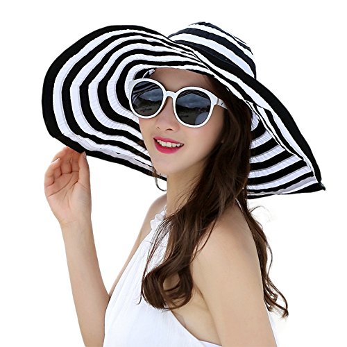 Demarkt Foldable Korean hat summer ladies UV protection big hat striped sun hat