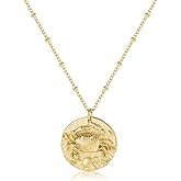 Zodiac Coin Embossed Choker Necklace Disc 12 Constellation Astrology Horoscope 14K Gold Plated Round Pendant Personalized Necklace Gift for Women Men