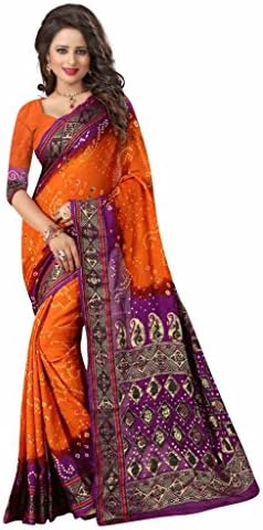 Shopaholic Women's Cotton Silk Designer Saree, Free Size, Orange and Pink