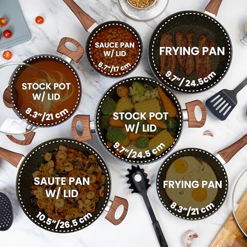 Non Stick Pots and Pans Set – Induction Hob Pots Set – 15pcs Kitchen Cookware with Lids – Cooking Marble Saucepan Pots - by Nuovva