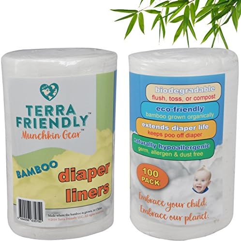 Flushable Bamboo Cloth Diaper Liners - Biodegradable, Compostable, Soft Hypoallergenic. Naturally Safe and Eco Environmentally Friendly (100 Sheets)