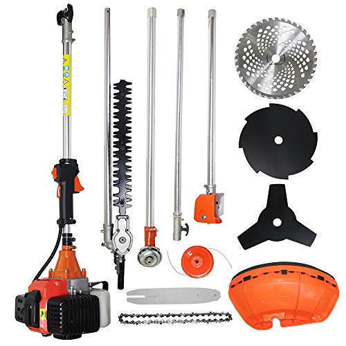 PROMOTOR 7 in 1 Multi Tool Grass Trimmer, 52CC 2 Strokes Gasoline Handheld Grass Shears Hedge Trimmer Attachment Edger Attachment Brush Cutter Blade