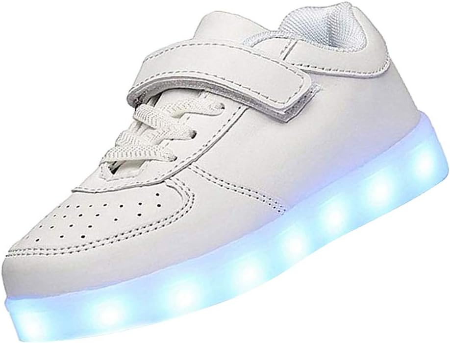 KEALUX Shiny Night USB Charging 7 Colors Lace Up Light Up LED Shoes Low Top Sport Sneaker with Remote Control for Kids Boys and Girls