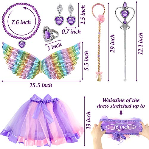 3 otters Princess Dress Up Accessories, 8PCS Princess Costume Sets with Wings Tutu Wand Crown Necklace Ring, Princess Hairpiece Fairy Accessories for Girl Dress Up Purple