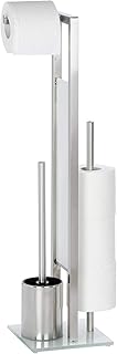 WENKO Stand WC-Garnitur Rivalta, mit integriertem Toilettenpapierhalter und WC-Bürstenhalter, in rostfreier Edelstahl-Qualität, 23 x 70 x 18 cm, Silber matt