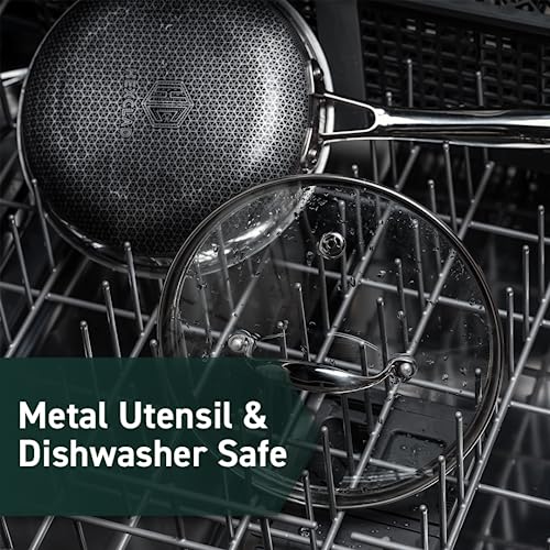 HexClad Hybrid Nonstick 12Inch Fry Pan with Tempered Glass Lid, Stay