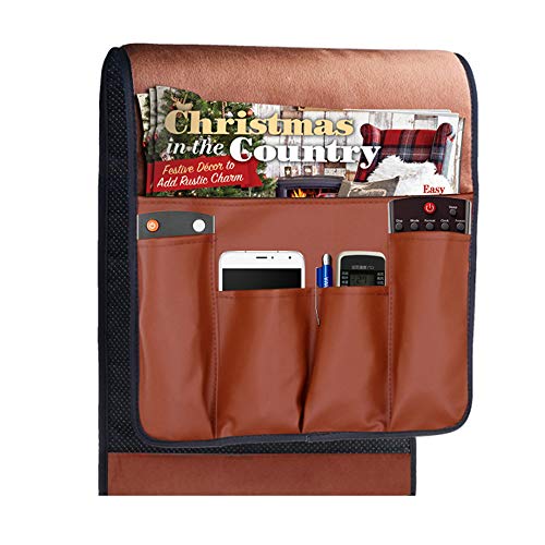 Z.S Anti-slip Sofa Couch Chair/Recliner Armrest 7 pockets Soft Caddy Organizer Holder for tablets, TV remotes, phones (brown)