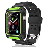 PROSA Compatible Apple Watch Band 44mm 42mm with Case, Upgraded Soft Silicone Sport Band Replacement iWatch Band Strap for Apple Watch Series 4/3/2/1 for Women and Men (Green)