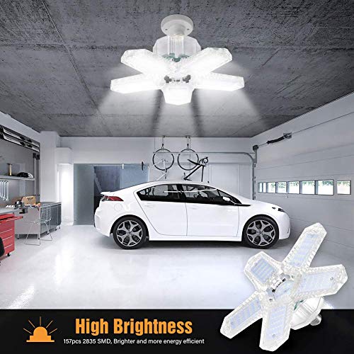 1 Pack LED Garage Light, ISKYDRAW 100W E26 Deformable LED Garage Ceiling Lights, 10000LM Garage Lighting with 5 Adjustable Panels,LED Shop Lights for Garage, Warehouse, Workshop, Basement, Barn