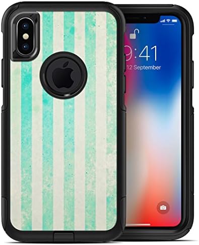 Teal and Green Grunge Vertical Stripes - Skin-Kit for the iPhone X (Ten) OtterBox Commuter Case (Decal Only)