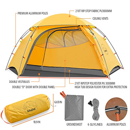 KAZOO Waterproof Backpacking Tent Ultralight 2 Person Lightweight