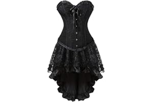 YYKSYDPT Women's Luxury Lace Corset Dress Vintage Ruffle Lace Jacquard Corset Dress Suit Sexy Punk Gothic Corset Dress
