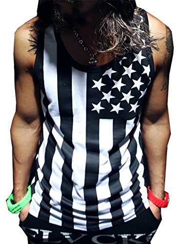 L.T.S Men's American Flag Slim Muscle Beach Tank Top Sleeveless Vest Large Black
