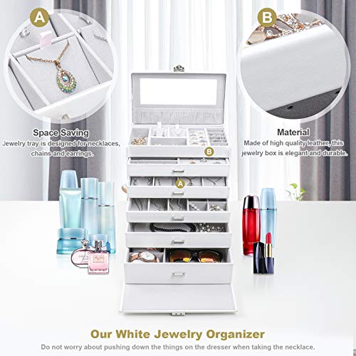 Homde 6 Layers Jewelry Organizer Fully Locking Large Jewelry Box with