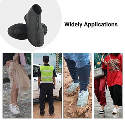 ATOFUL Reusable Silicone Waterproof Shoe Covers, Silicone Shoe Covers with Zipper No-Slip Silicone Rubber Shoe Protectors for Kids,Men and Women (Black, M)