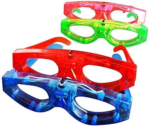 12 Piece Light up Flashing Glasses for Kids Party Favors, (Red, Green, Blue, Pink) Individually Wrapped in Protective Plastic Bags