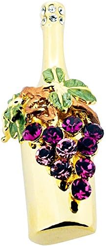 Fantasyard Purple Grape Golden Wine-Bottle Swarovski Crystal Pin Brooch