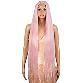 Style Icon 38" Super Long Straight Wigs Lace Front Wigs 6" Deeper Middle Part Lace Hairline Pink Wig (38", PINK15)