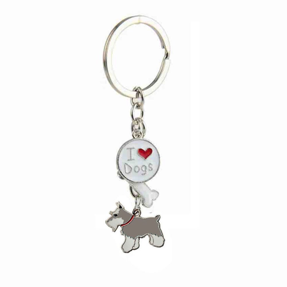 ZoonPark® Dog Key-ring Keychain,Lovely Cute Small Dog Puppy Keychain Keyring Metal Keychain Keyring Keyfob Key Ring Car Keyring Bag Charm (Gray Schnauzer)